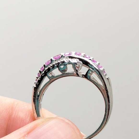 Sterling Silver 925 Love Ring With Pink Stones Size 7 Thailand - Picture 2 of 5